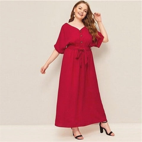 Robe boheme grande taille rouge femme
