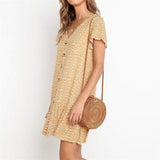 Robe courte boheme jaune femme