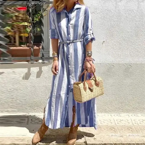 Robe longue bleu style boheme femme