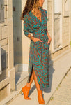 Robe longue style boheme verte femme