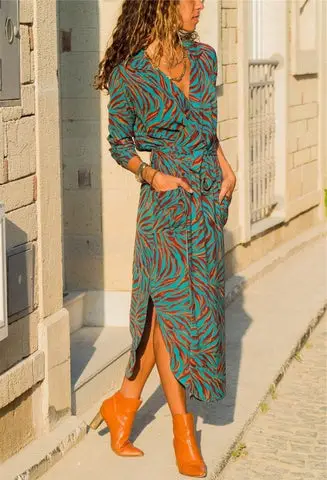 Robe longue style boheme verte femme