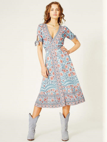 robe-longue-boheme-manche-courte