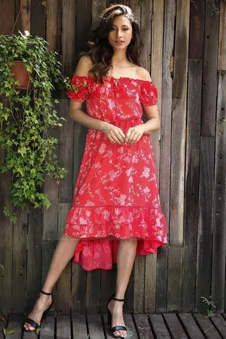 robe-longue-fleurie-boheme-rouge