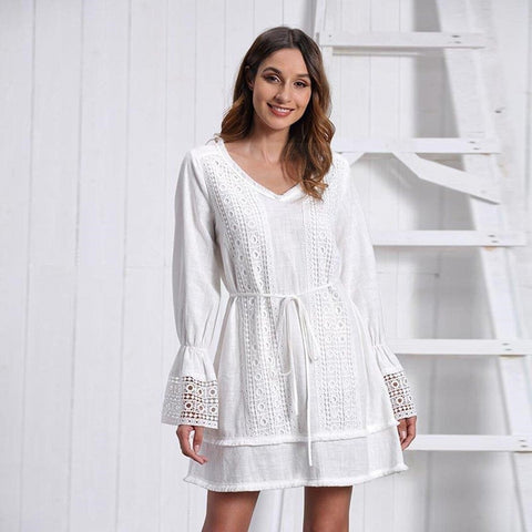 Robe courte blanche style boheme femme