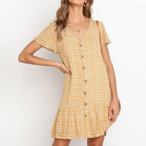 Robe courte boheme jaune de bohemienne